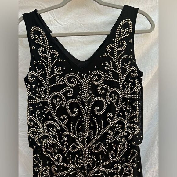 Xscape black beaded dress size 10 EUC cocktail, holiday event blouson top - Picture 2 of 13